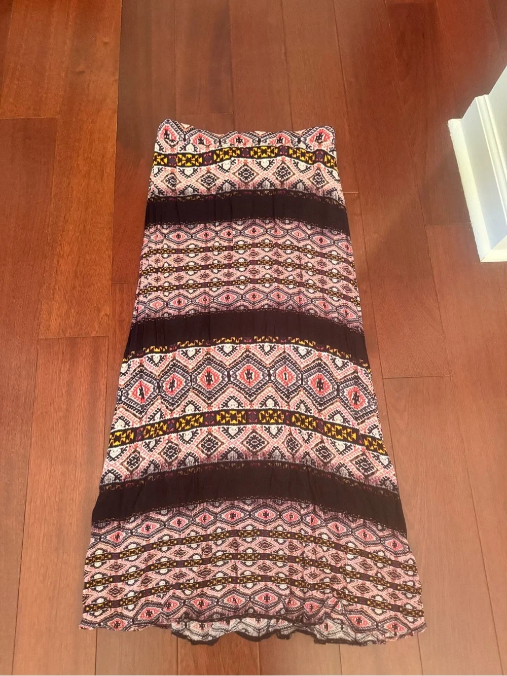 Renee C. Tiered Geometric Maxi Skirt in Black & Pink